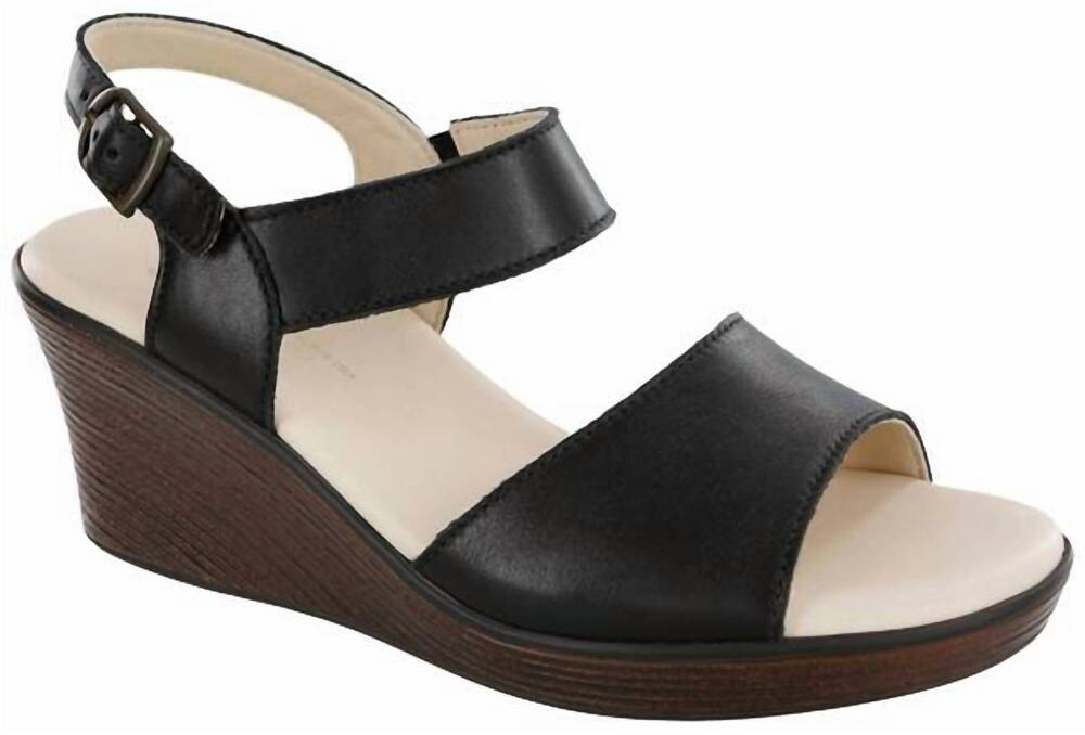 NEW SAS women's heather quarter strap wedge sandal - wide in black